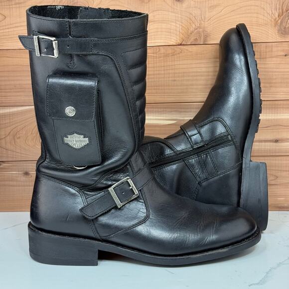 Harley Davidson Unique Engineer Black Leather Rinding Boots Men's size 13 US - Picture 1 of 16